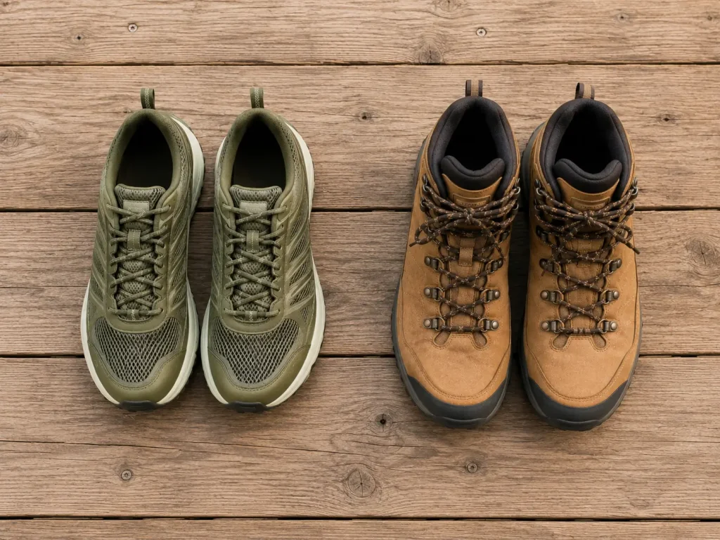 Trail runners and hiking boots side by side comparison for women hikers